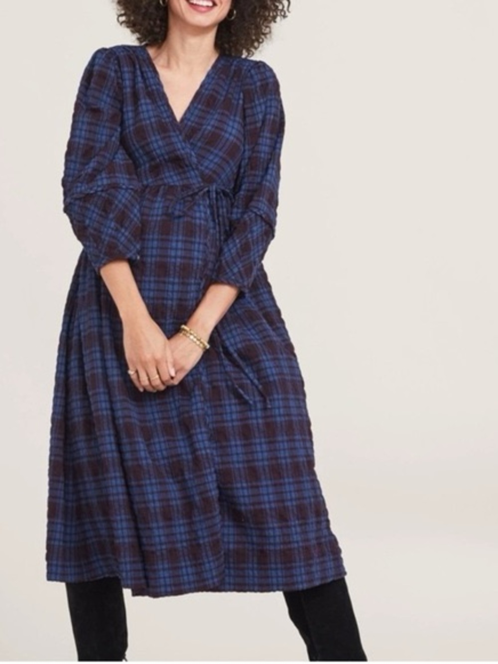 HATCH maternity Kimia plaid wrap dress lagenlook gauze Dark Academia Cottagecore - Picture 2 of 13